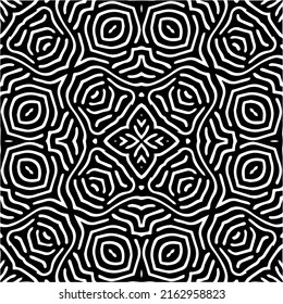 Abstrakter Hintergrund mit schwarz-weißer Mandala. Einzigartige geometrische Vektorgrafik. Ideal für die Website-Hintergrund, Wickelpapier, Tapete, Textil und Oberflächendesign. 