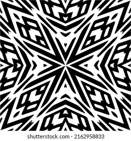 Abstrakter Hintergrund mit schwarz-weißer Mandala. Einzigartige geometrische Vektorgrafik. Ideal für die Website-Hintergrund, Wickelpapier, Tapete, Textil und Oberflächendesign. 
