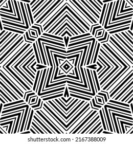 Abstrakter Hintergrund mit schwarz-weißer Mandala. Einzigartige geometrische Vektorgrafik. Ideal für die Website-Hintergrund, Wickelpapier, Tapete, Textil und Oberflächendesign. 