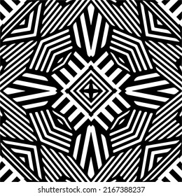 Fondo abstracto con mandala en blanco y negro. Muestra de vector geométrico única. Perfecto para el fondo del sitio, papel envolvente, papel tapiz, textil y diseño de superficie. 