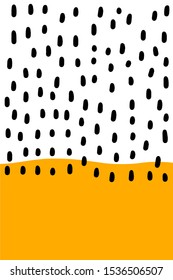 Abstract background black white orange dots hand drawn in cartoon style contrast