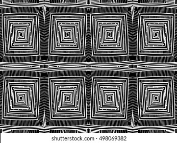 Abstract background. Black and white simple texture. Geometric shapes wallpaper. Vector background with seamless pattern swatch for web design, fabric or printed products.
