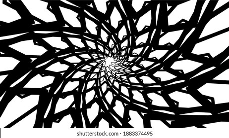 Antecedentes abstractos, torbellino de espiral en blanco y negro, diseño fractal, interesante ilustración vectorial.