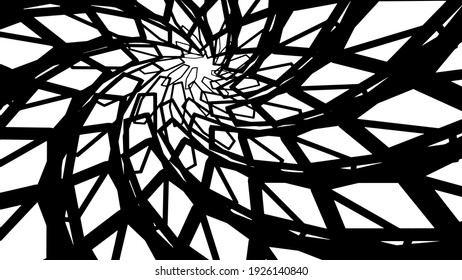 Abstrakter Hintergrund, schwarz-weißer Spiralspirale, fraktales Design, interessante Vektorgrafik.