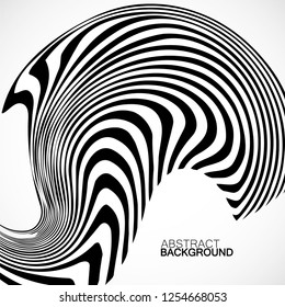 Abstract background with black and white striped, futuristic waves. Vector