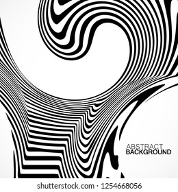 Abstract background with black and white striped, futuristic waves. Vector