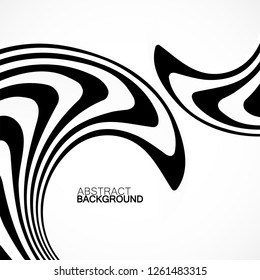 Abstract background with black and white striped, futuristic waves. Vector