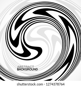 Abstract background with black and white striped, futuristic waves. Vector