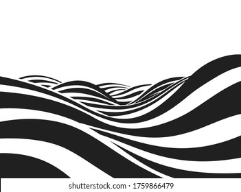 Abstract background of black and white striped waves