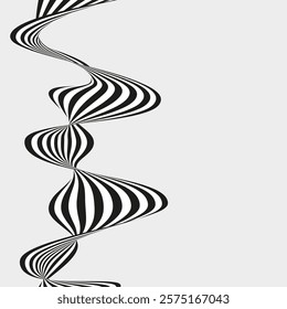 Abstract background of black and white stripes vertically twisted on a white background