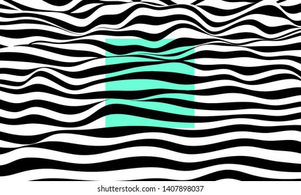 Abstract background, black and white stripes.Wave - distortion effect. Pattern with optical illusion