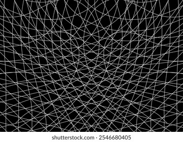 Abstract background. Black and white vector pattern of thin white lines on a black background. Vector background. Cobwebs Design element. . For covers, postcards, advertising. Grid