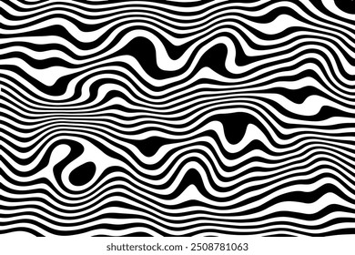 Abstract background with black and white waves. Flowing black stripes on white.