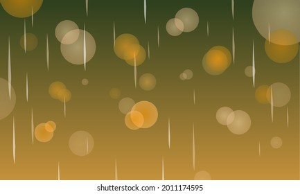 Abstract background blending green and amber tones, featuring falling rain streaks and glowing bokeh style light orbs that evoke a foggy, reflective atmosphere.