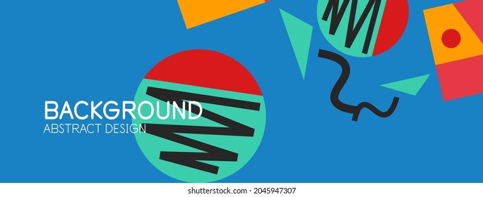Abstract background. Blocks, lines, triangles, circles composition. Techno or business concept for wallpaper, banner, background, landing page