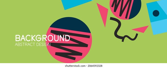 Abstract background. Blocks, lines, triangles, circles composition. Techno or business concept for wallpaper, banner, background, landing page