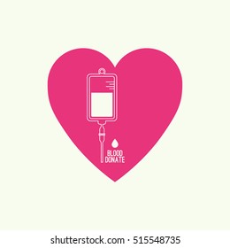Abstract background with blood bag. Icon donation  with heart. 