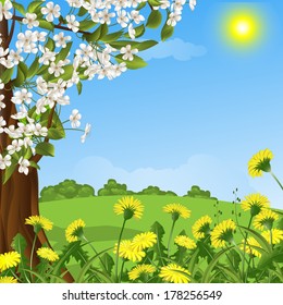 abstract background with a blossoming tree. vector illustration