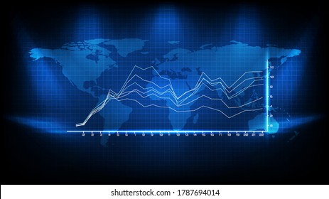 Abstract background of blue average 
 graph and world map