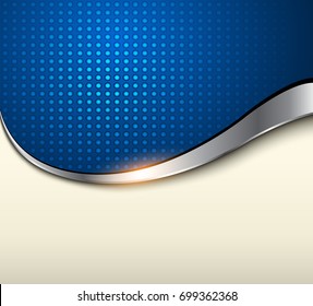 Abstract background blue with beige and gold metal elements, elegant vector illustration.