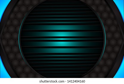 Abstract background with blue and black overlap background. Contract color tech innovation concept for use cover, banner, advertising, card, website. Layer on space for text and background design