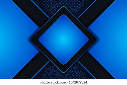 Abstract background with blue and black paper square shapes overlap layers. Texture with glitters dots element decoration. Luxury and elegant vector design template for use frame, modern banner, cover