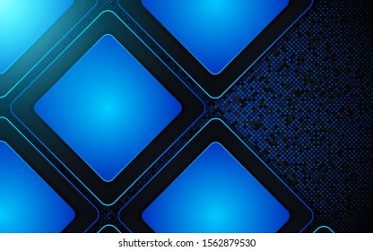 Abstract background with blue and black paper square shapes overlap layers. Texture with glitters dots element decoration. Luxury and elegant vector design template for use frame, modern banner, cover