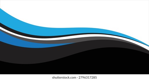 Abstract background with blue, black, and white wavy layers. Modern corporate vector template for car decal, livery, banner, or brochure design.