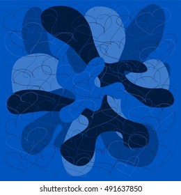 Abstract background;  blue blobs, hearts