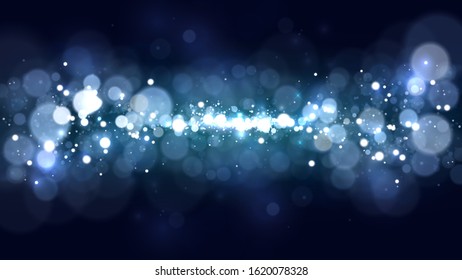 Abstract background with blue blurred dust, space view of blue stars
