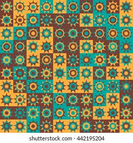 Abstract background with blue and brown elements.