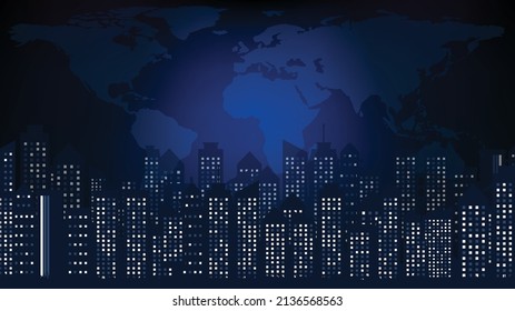 abstrakter Hintergrund des blauen Gebäudes Stadt und Weltkarte