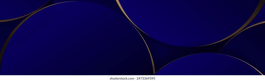 Abstract background with blue circle geometric and gold lines. Modern minimal trendy lines pattern horizontal. Vector illustration