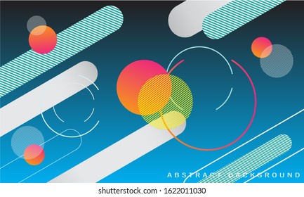 Abstract background in blue. Circular and striped geometric shapes.