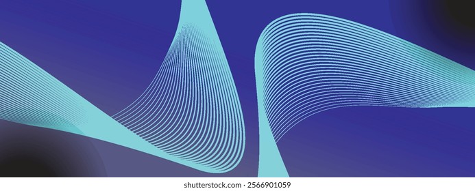 Abstract background with blue color glowing geometric wavy spiral lines particle. Modern minimal trendy shiny lines pattern. Vector illustration