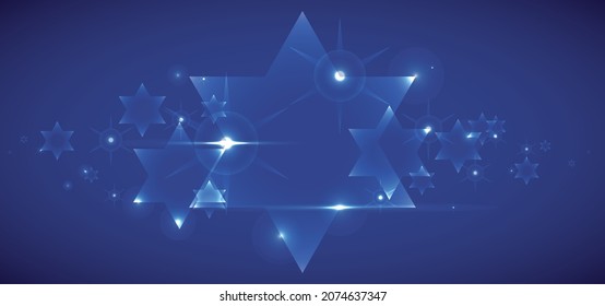 Abstract background in blue color with glows and Stars of David.