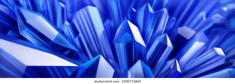 Abstract background in blue colors with large crystals with highlights on the facets and refracting of light