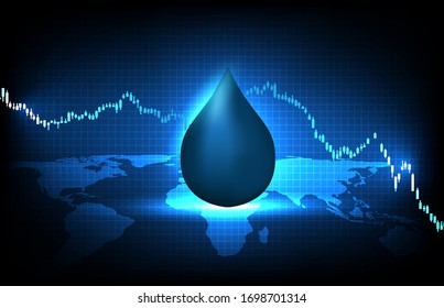 Abstract Background Of Blue Crude Oil Drop On Stock Market And World Maps Background