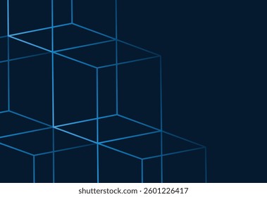 Abstract background with blue cubes and lines. Vector illustration.