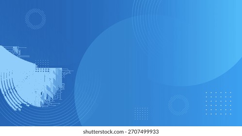 Fundo abstrato com ondas curvas azuis e elementos de tecnologia geométrica.