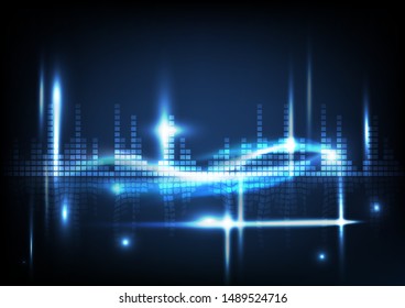 Abstract background, blue digital technology, sound wave concert concept, light glowing modern futuristic vector illustration