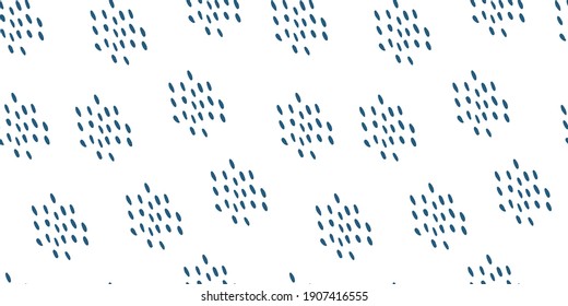 Abstract background with blue Dots on white. Simple Seamless pattern. Hand drawn doodle clipart. For card, children project, fabric, textile, gift wrapping. Trendy style.