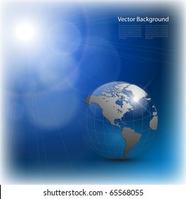 Abstract background, blue with earth globe, vector
