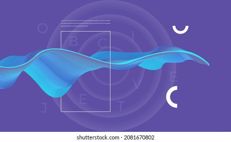 Abstract background with blue emitted particle line wave. Conceptual element design template. Modern vector illustration.