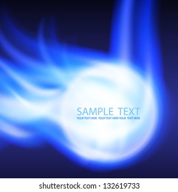 Abstract background with blue flames and fiery sphere. EPS10 vector.