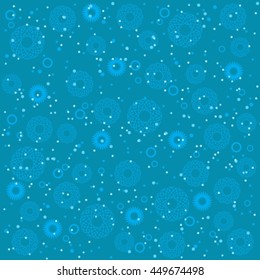 Abstract background with blue flowers and rings.