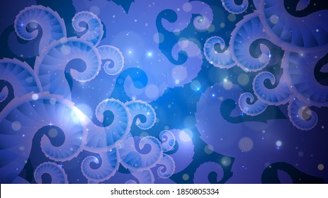 Abstract background with blue fractal spirals, magic pattern