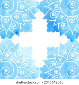 Abstract background with blue frame, ethnic oriental pattern mandala