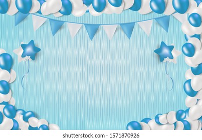 abstract background of blue fun party with balloon and backdrop