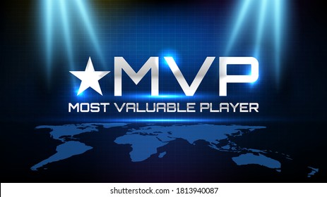 abstract background of blue futuristic technology glowing blue and black motion line and most valuable player(MVP) text